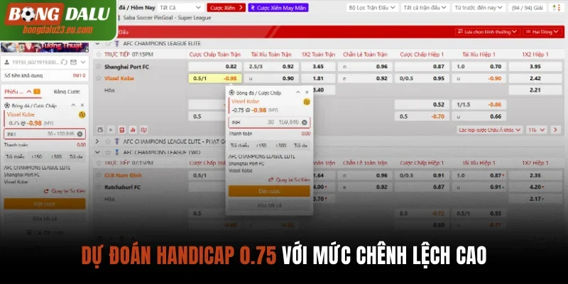 Dự đoán handicap 0.75 với mức chênh lệch cao