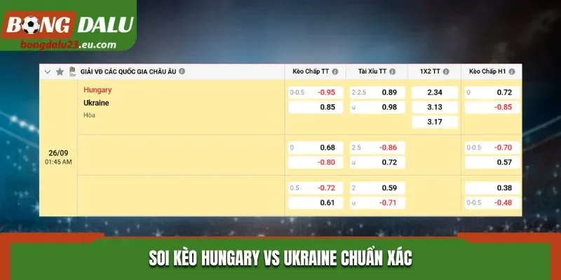Soi kèo Hungary vs Ukraine chuẩn xác qua bảng kèo nhà cái